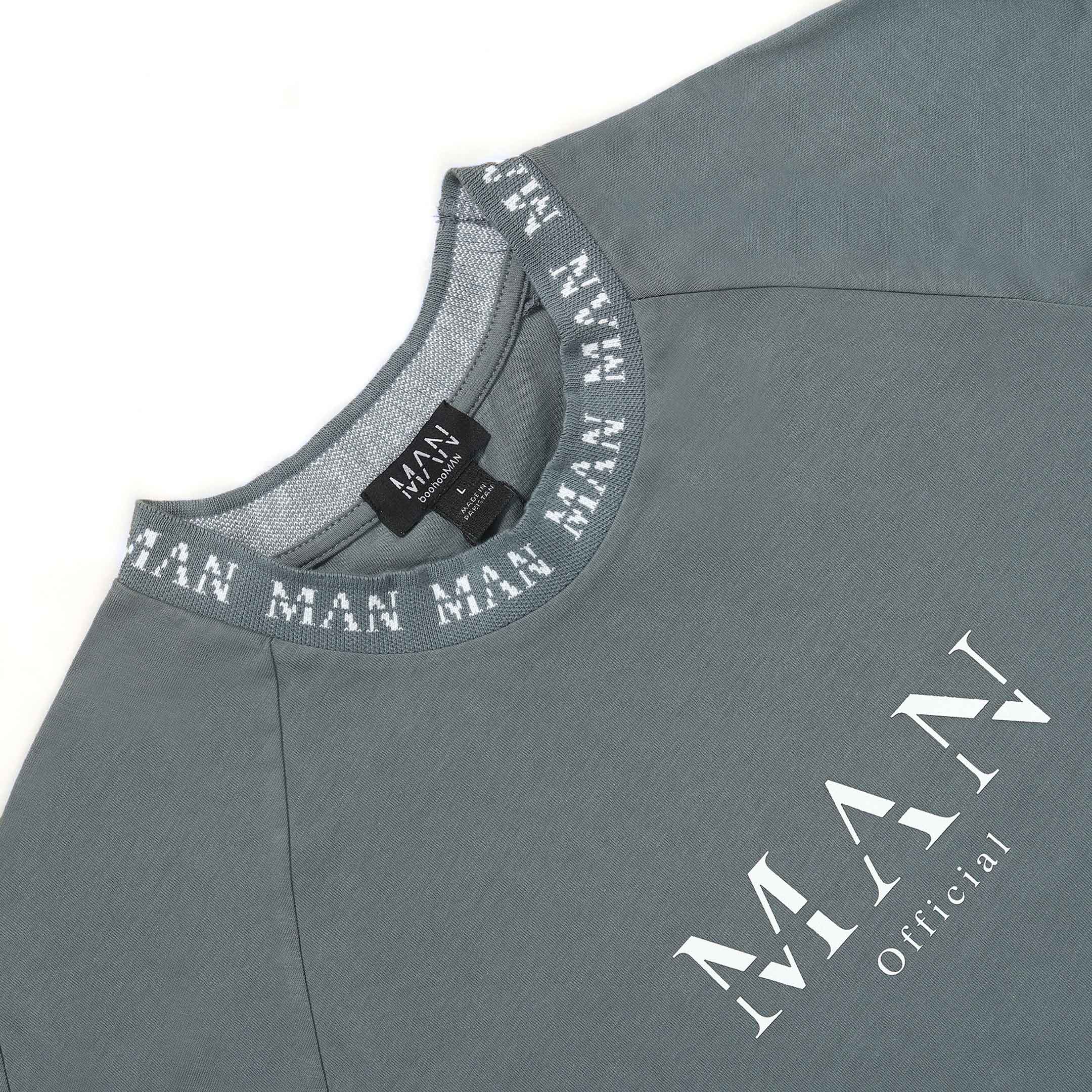 Boohoo Man T-Shirt Slate Blue Printed Logo (MAN OFFICAL)