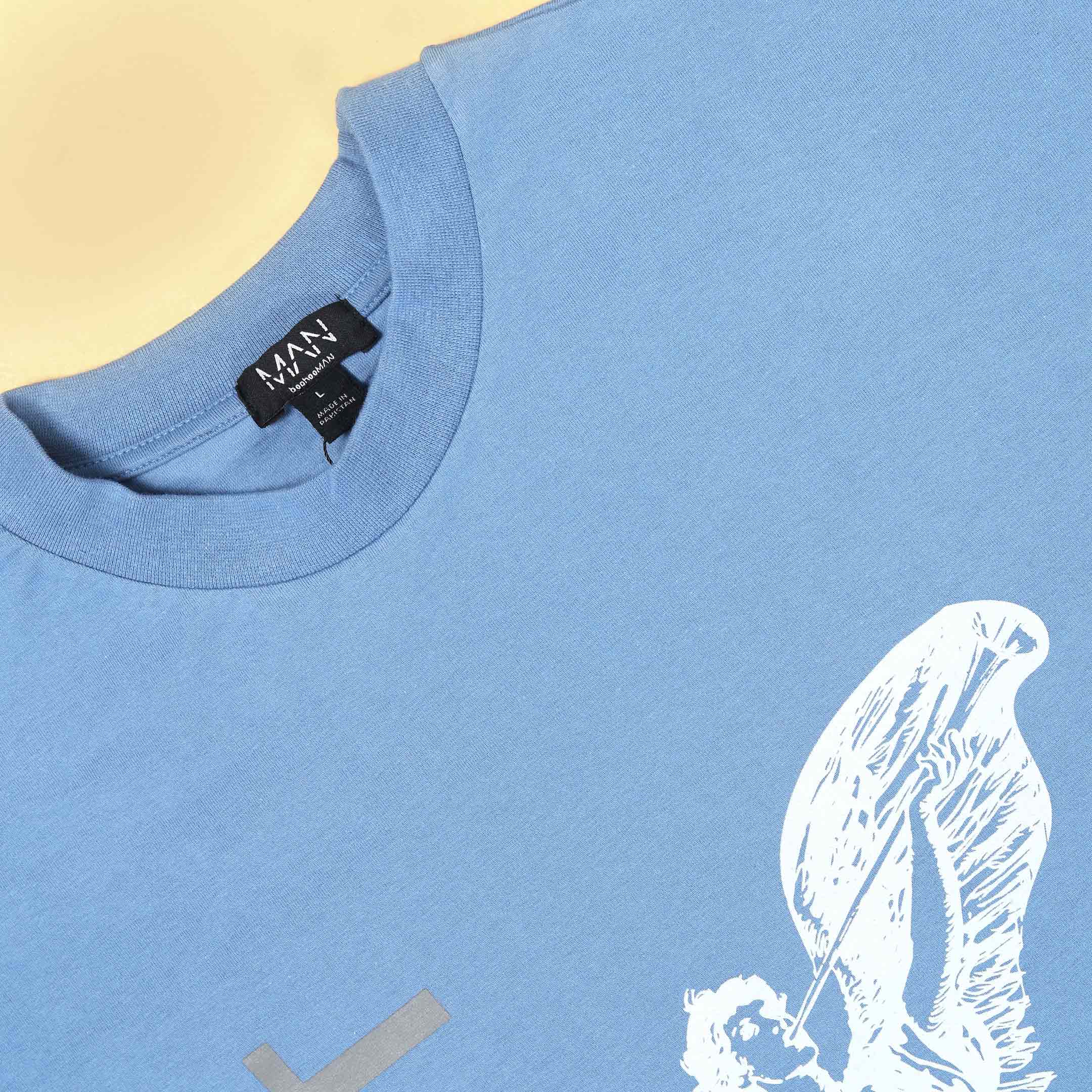 Boohoo Man T-Shirt Dusky Blue Angel Logo