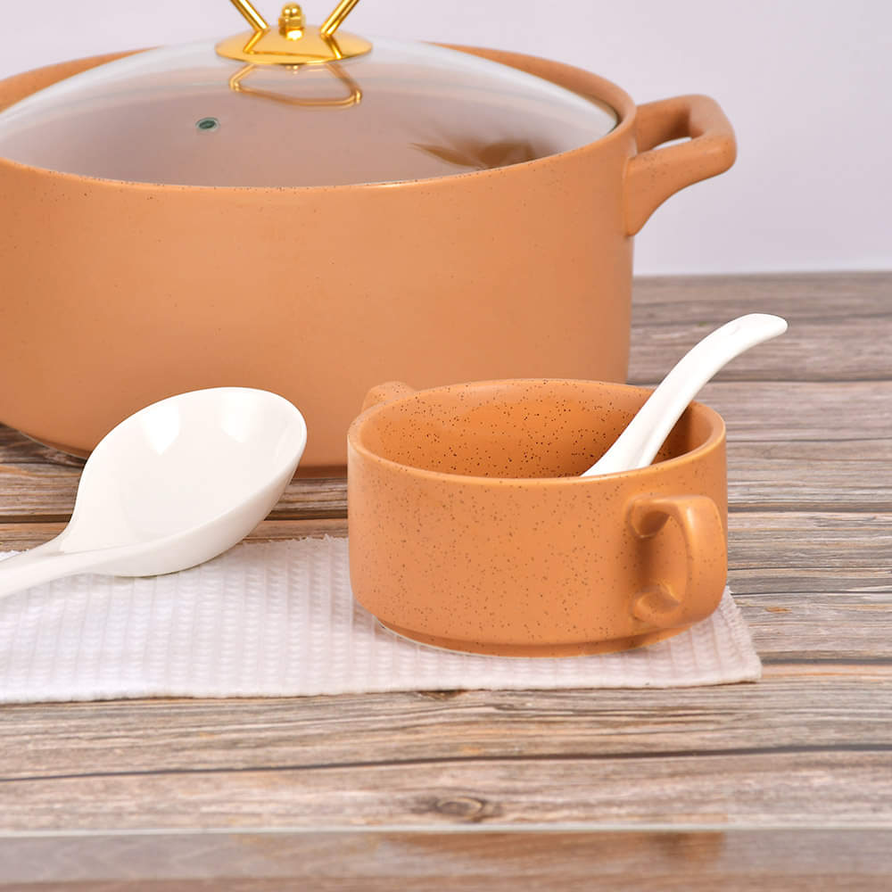 Elegant Brown High Quality Ceramic Soup Set 15 Pcs