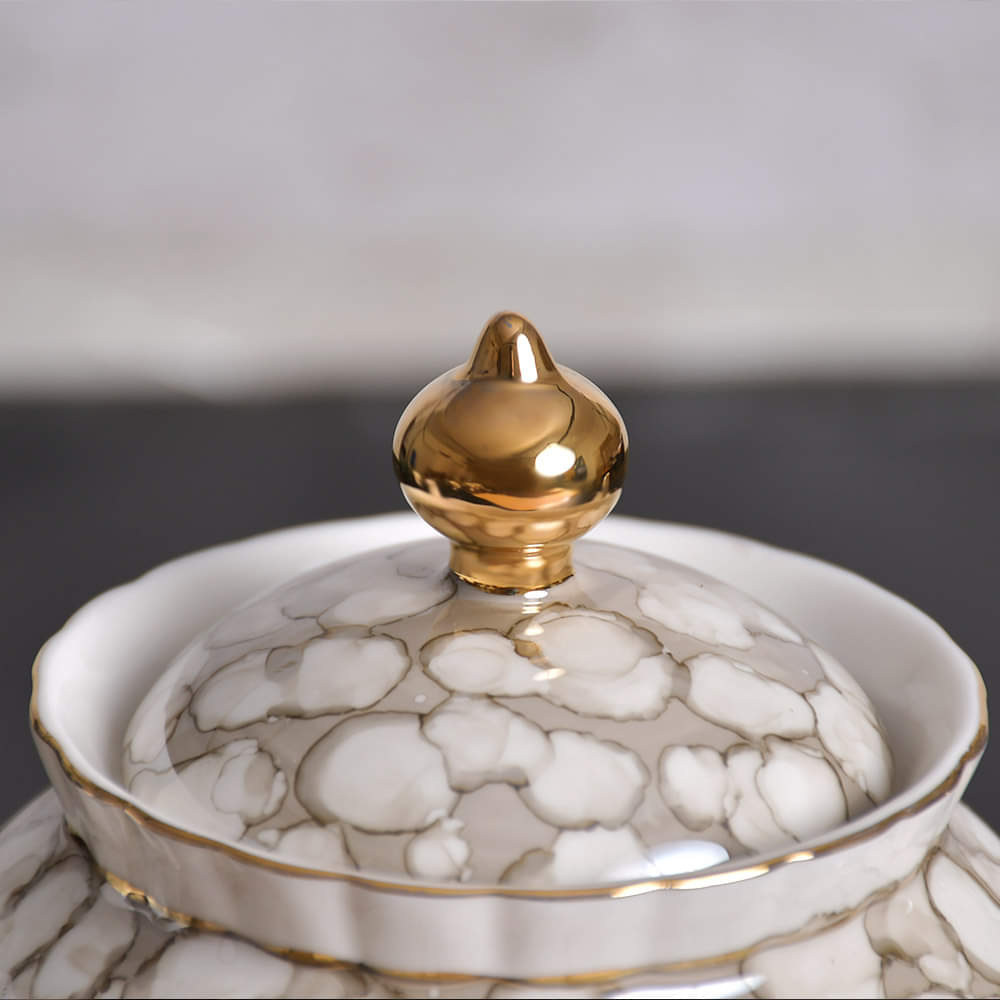 8-Pcs Vintage Luxury Brownish Marble Effect Ceramic Tea Set with Tray