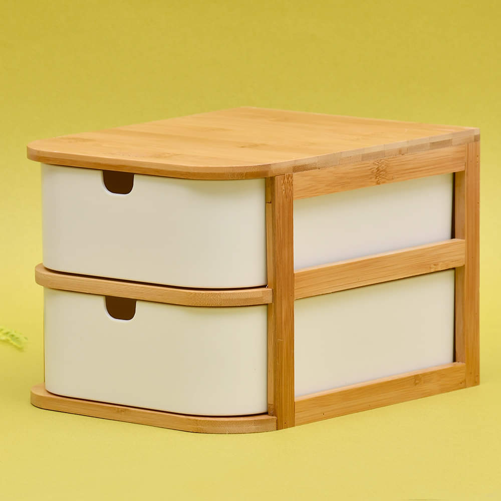 Tessie & Jessie Bamboo Wood Storage Box With 2 Drawers