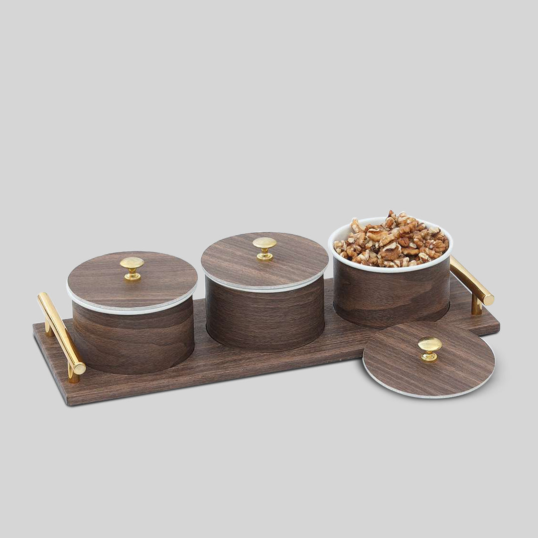 3 Compartment Leathered Wood Serving Tray