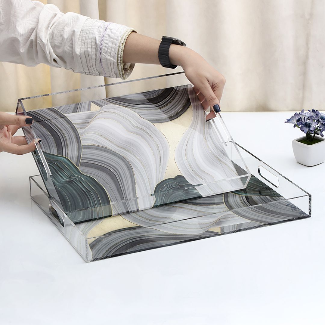 Pair of Abstract Art Acrylic Serving Tray