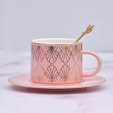 Nordic Fancy Doric Ceramic Cup With Saucer & Gold Coated Spoon