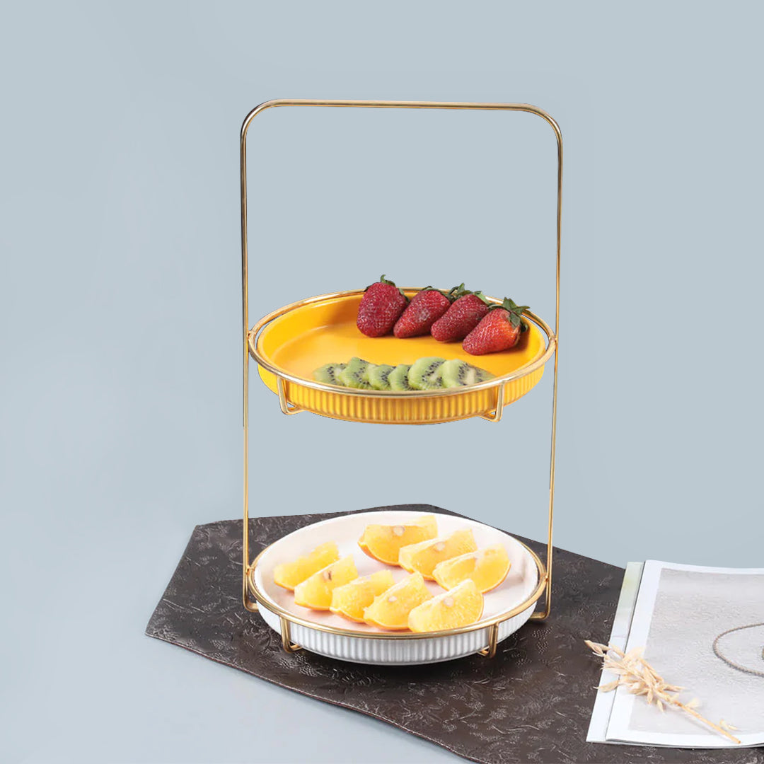 Nordic Style Yellow & White 2 Tier Round Marble Serving Tray