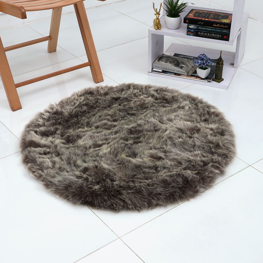 Anti-Slip Husky Grey Round Shaggy Carpet