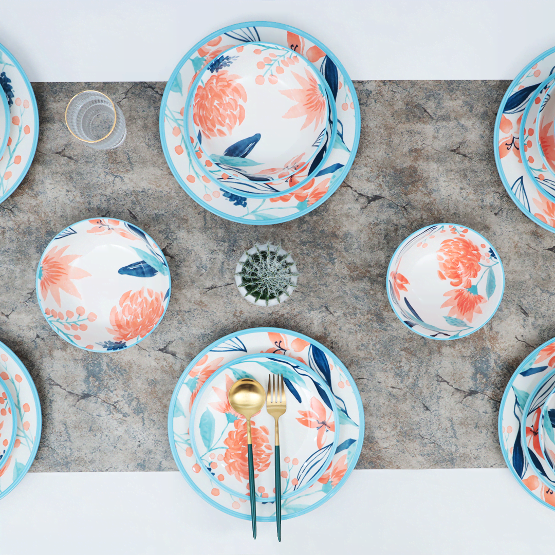 Assortive Motifs Peach Floral Ceramic Dinner Set-24 Pcs