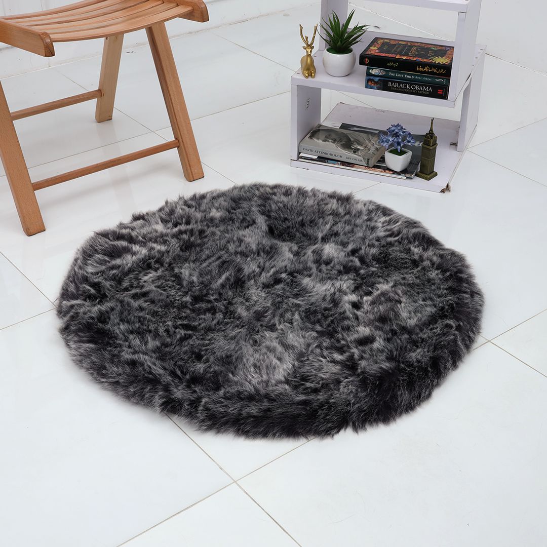 Anti-Slip Charcoal Round Shaggy Carpet