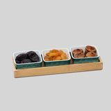 3 Dip Square Ceramic Grid With Wooden Tray