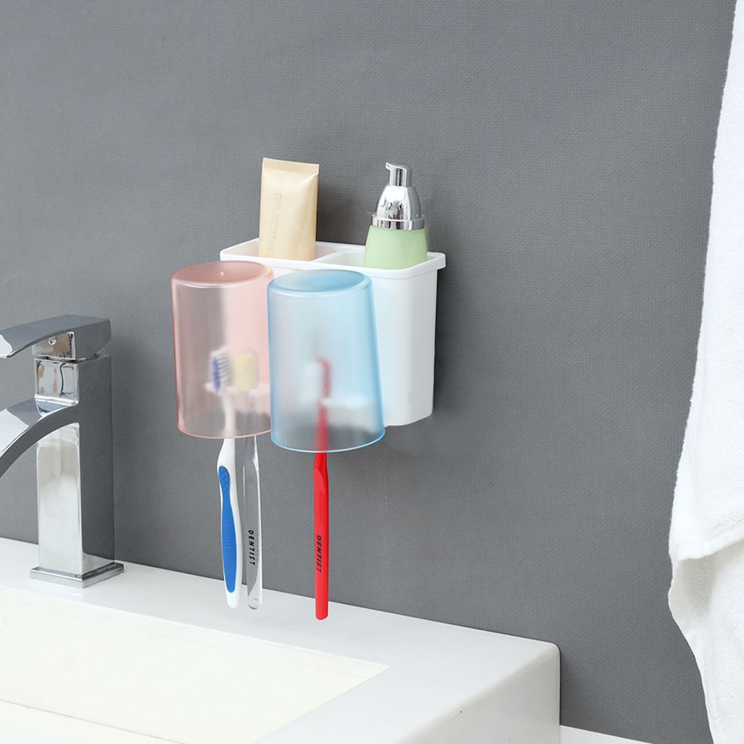 Korean Wall Mount Shine Plastic Toothbrush 2 Section Caddy