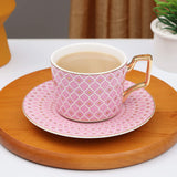 Mesh Design Ceramic Cup with Saucer