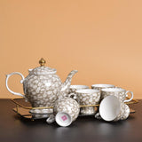 8-Pcs Vintage Luxury Brownish Marble Effect Ceramic Tea Set with Tray