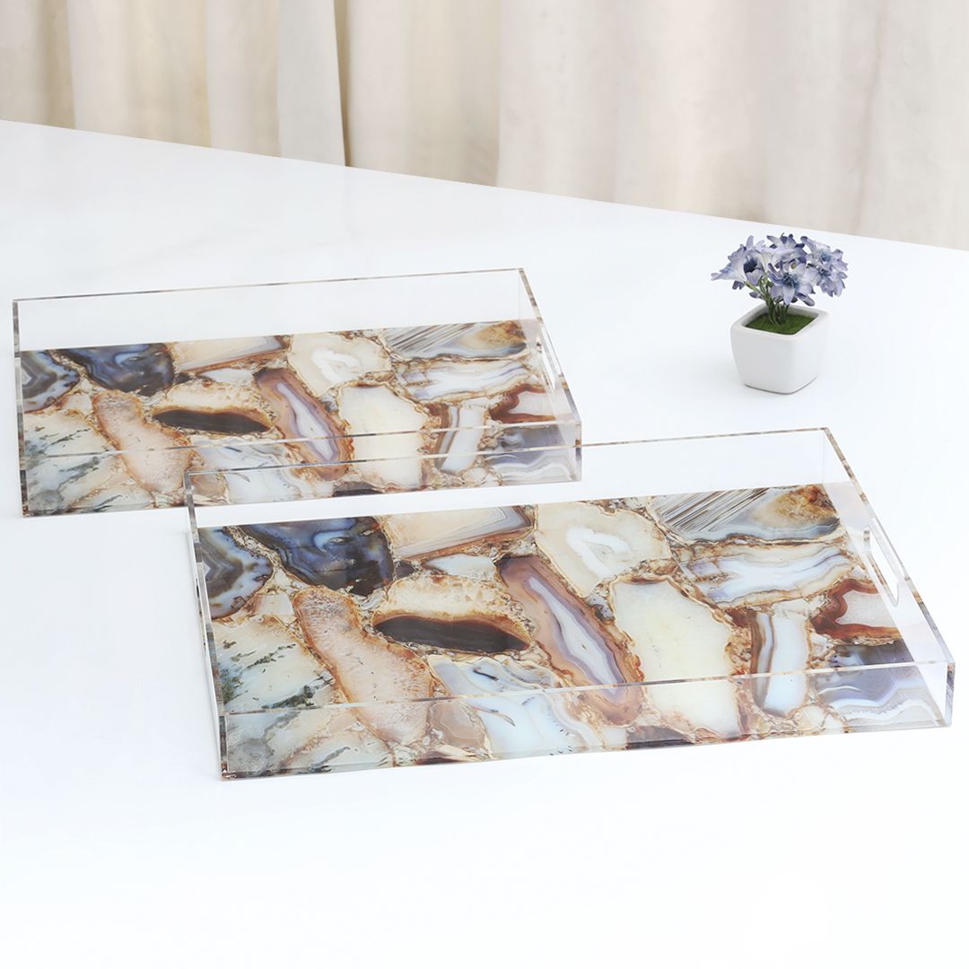 Pair of Marble Pattern Modern Acrylic Serving Tray