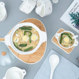 White and Gold Ceramic Soup Set with Stand - 16 Pcs