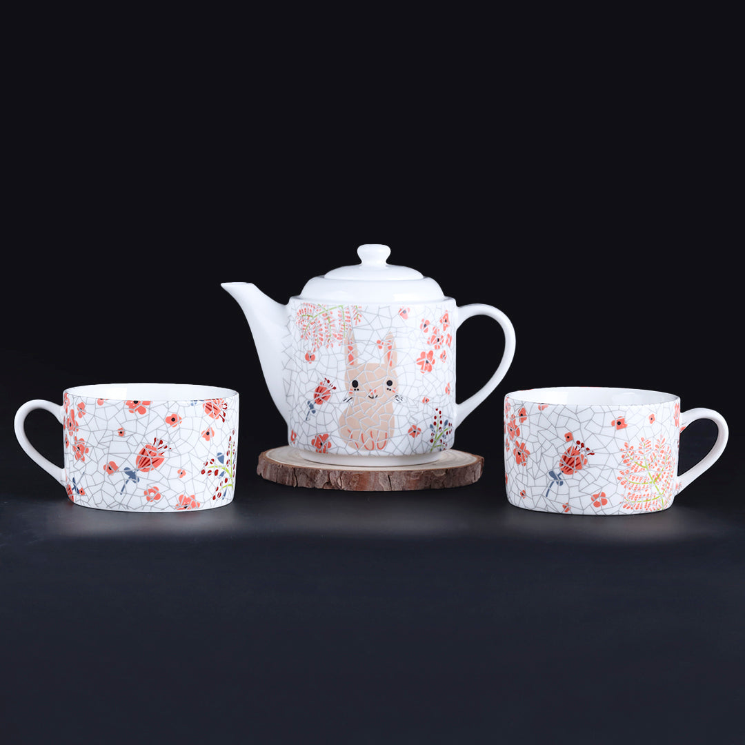 Spotty Bunny Design Ceramic Tea Pot Set 3- PCS