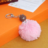 Brown Bear Character Fluffy Ball hanging Keychain (Any Random Color)