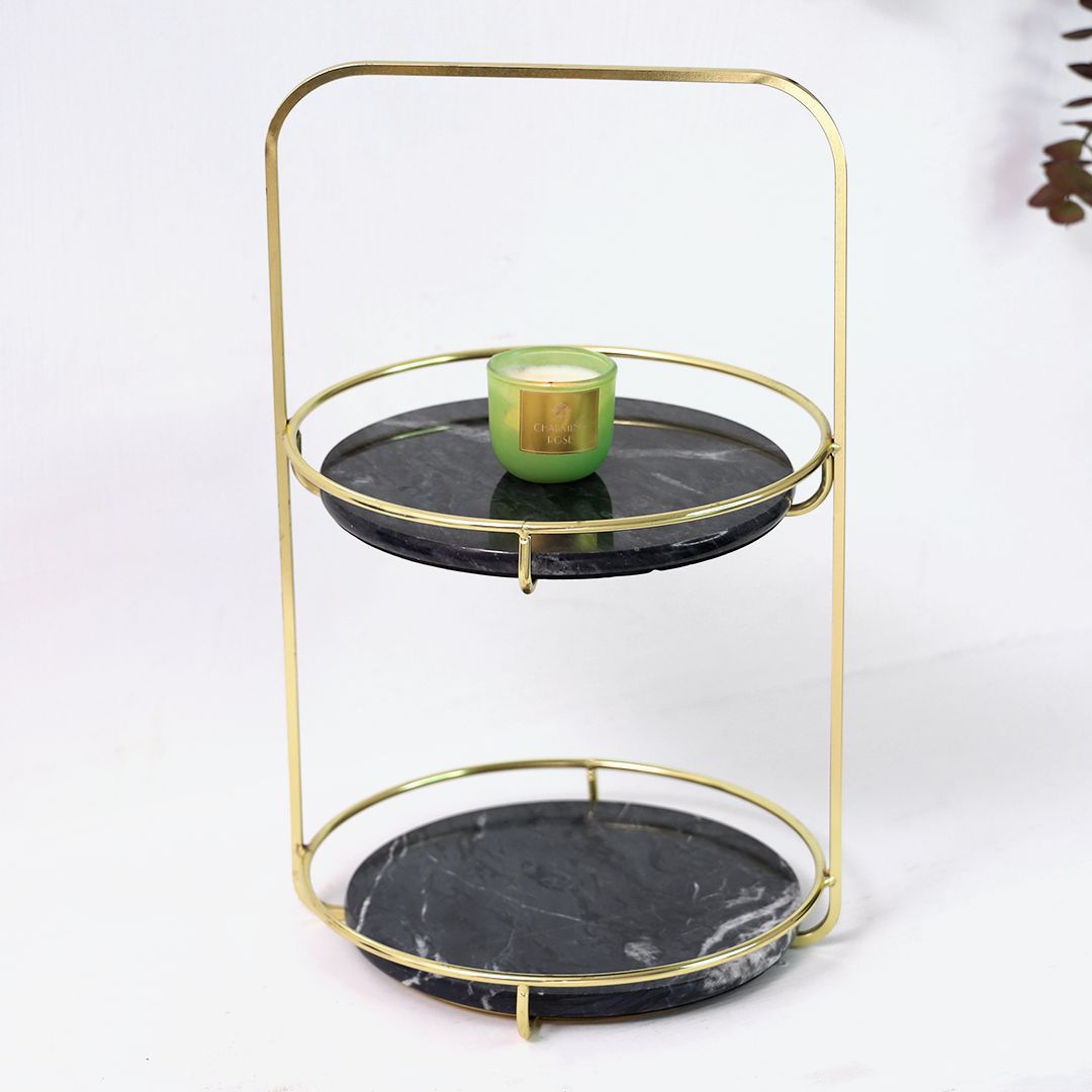 European Style Marble Serving Tray - 2 Tier