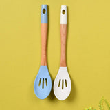 Bamboo Wood Silicone Slotted Serving Spoon
