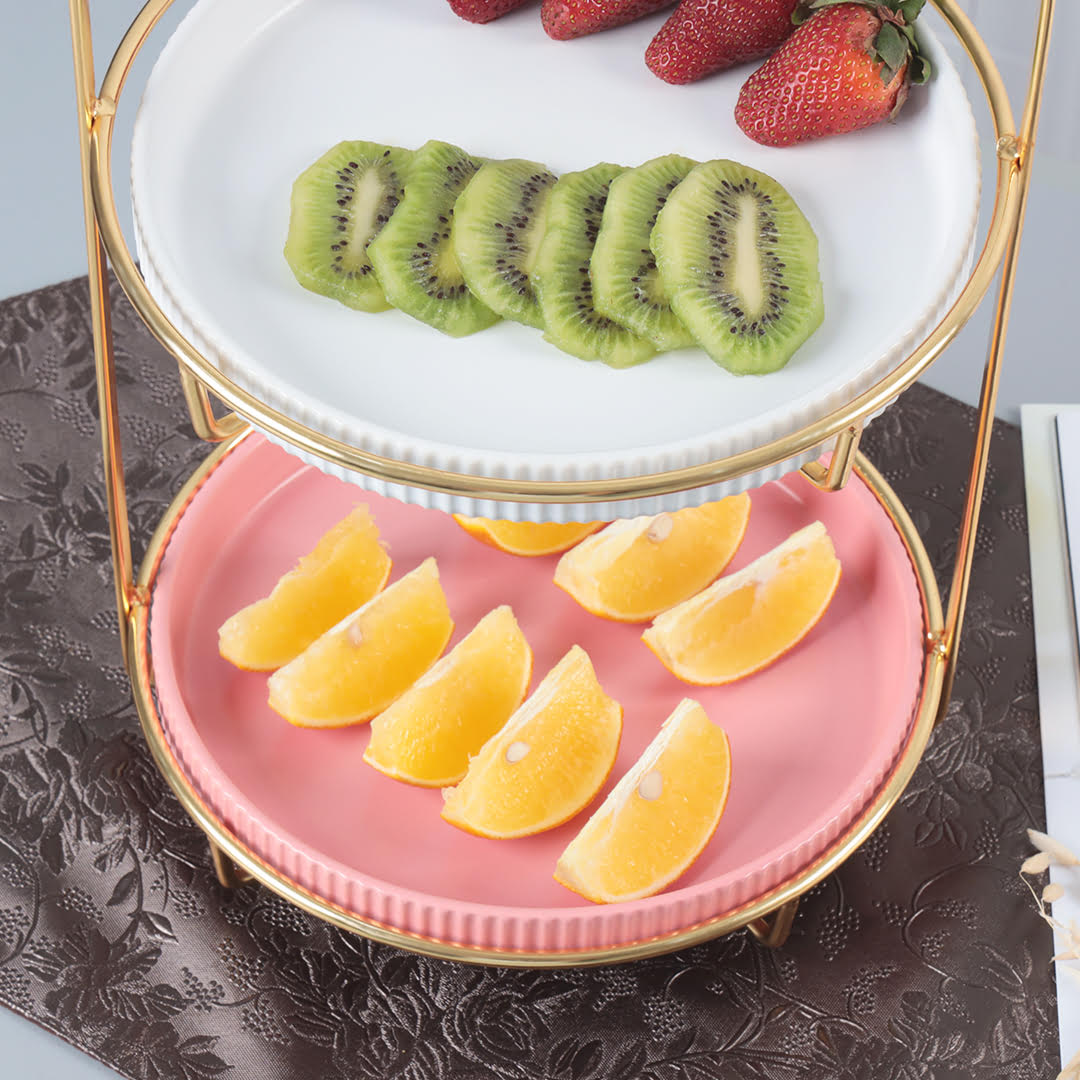 Nordic Style Pink & White 2 Tier Round Marble Serving Tray