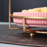 Nordic Style Pink & White 2 Tier Round Marble Serving Tray