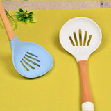 Bamboo Wood Silicone Slotted Serving Spoon