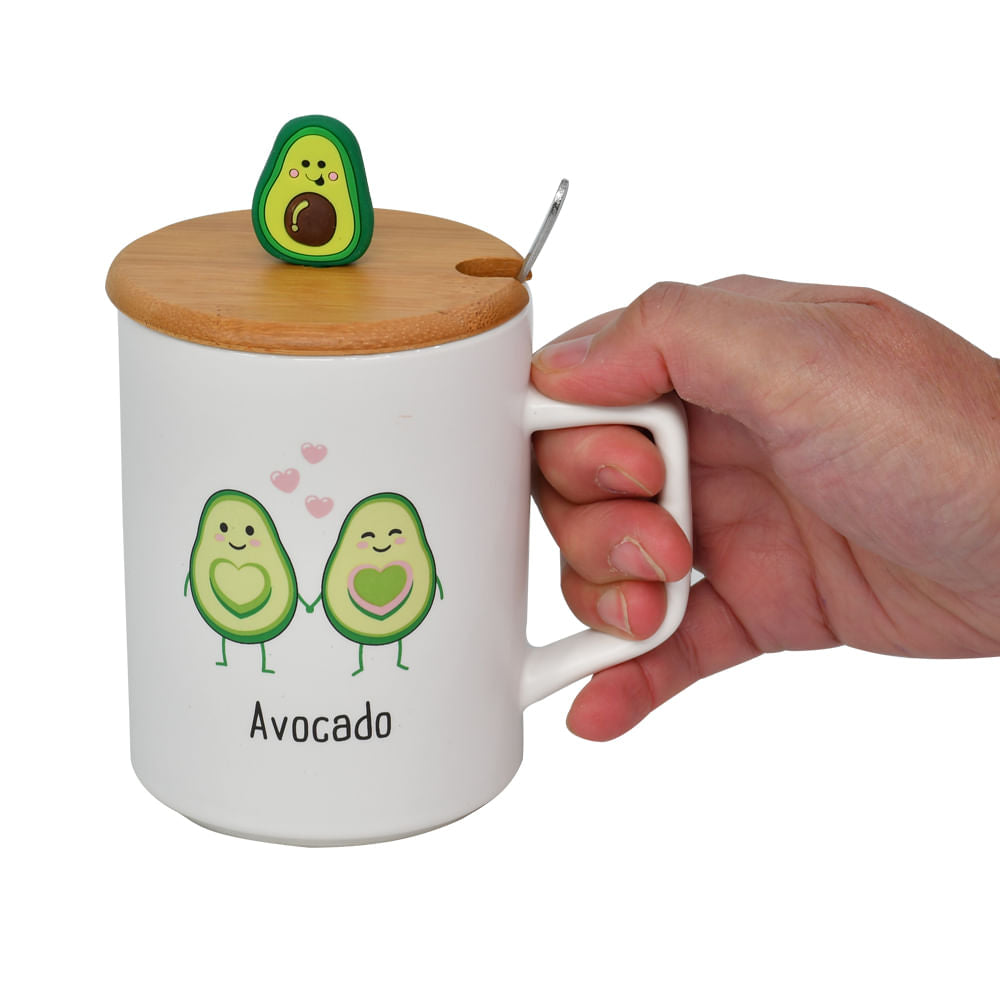 Avocado Ceramic mug with lid & spoon