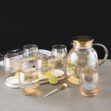 Borosilicate Glass Jug Set Golden with Stainless Steel Filter Lid - 7 Pcs