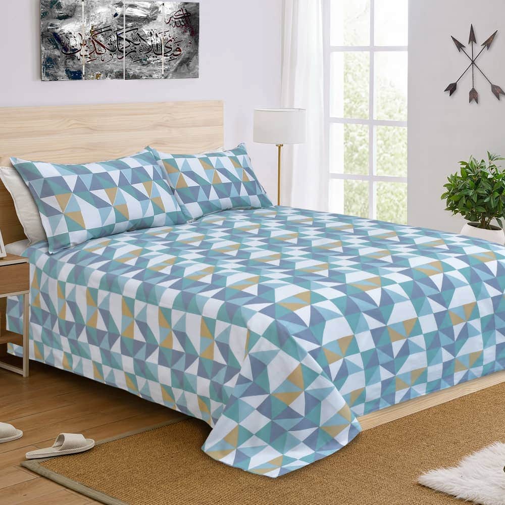 Premium Quality Cotton Satin King Size Bedsheet Set 3 Pcs-Multi-Pattern (Thread Count 250)